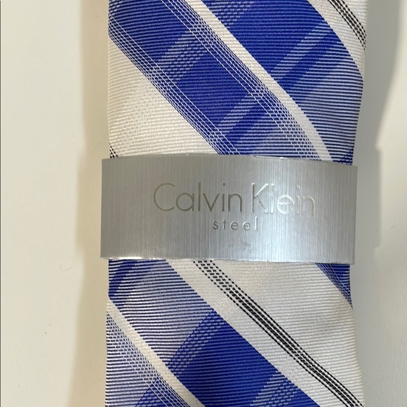 Calvin Klein Steel Blue and White Striped Tie - Picture 5 of 5